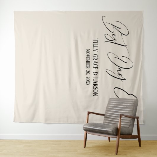 Eenvoudige elegante beste dag ooit crème foto acht wandkleed (In Situ (horizontaal))