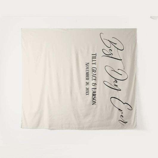 Eenvoudige elegante beste dag ooit crème foto acht wandkleed (Voorkant (horizontaal))