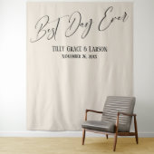 Eenvoudige elegante beste dag ooit crème foto acht wandkleed (In situ)