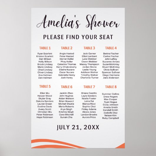 Eenvoudige Elégante Bewerkbare Bruidsdouche zitpla Poster (Voorkant)