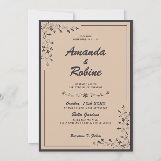 Eenvoudige Elegante Black en Cream bruiloft uitnod Kaart (Voorkant)