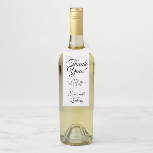 Eenvoudige Elegante Black & White bruiloft dank u Flessenhanger (Op fles)