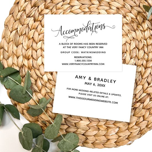 Eenvoudige, elegante Black White Wedding Accommoda Informatiekaartje