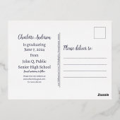 Eenvoudige Elegante Blauwe 2024 Afstudeeraankondig Folie Uitnodiging Briefkaart (Achterkant)