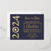 Eenvoudige Elegante Blauwe 2024 Afstudeeraankondig Folie Uitnodiging Briefkaart (Voorkant / Achterkant)