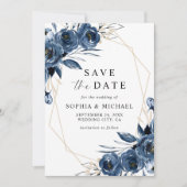 Eenvoudige Elegante Blauwe Bloemrijke Script & Fot Save The Date (Voorkant)