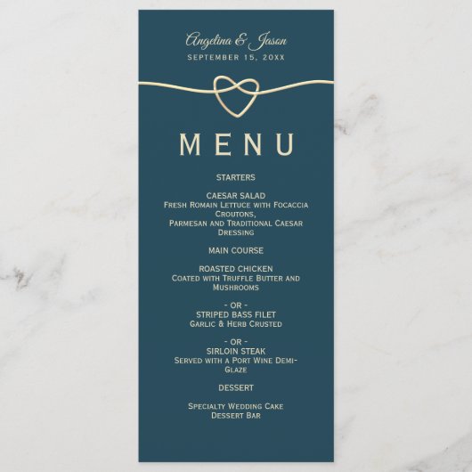 Eenvoudige Elegante Blauwe Bruiloft Menu (Voorkant)