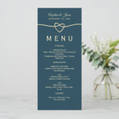Eenvoudige Elegante Blauwe Bruiloft Menu (Staand voorkant)