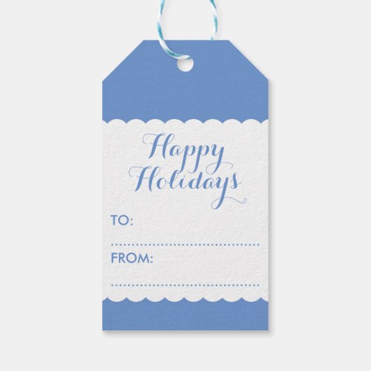 Eenvoudige Elegante Blauwe en Witte Sneeuwvlok Cadeaulabel (Achterkant)