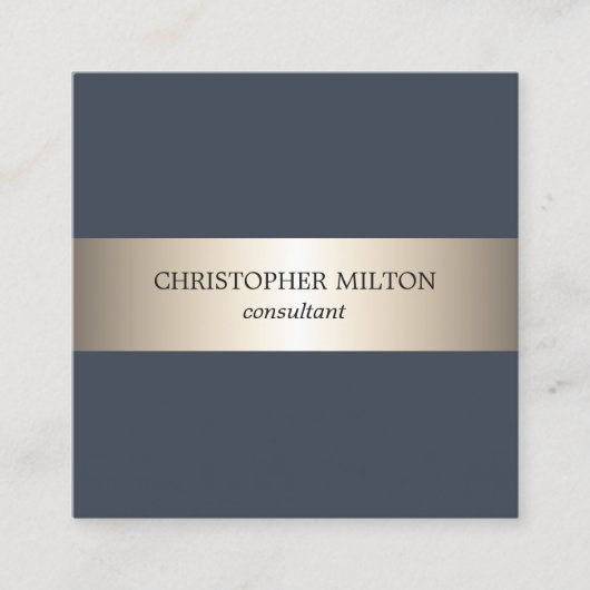 Eenvoudige Elegante Blauwe Faux Gouden Streep Cons Vierkante Visitekaartje (Voorkant)