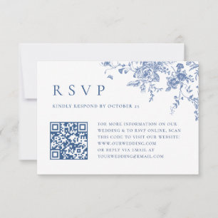 Eenvoudige Elegante Blauwe Franse Tuin Huwelijk QR RSVP Kaartje