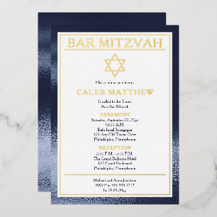 Eenvoudige Elegante Blauwe Gradiënt Bar Mitzvah - Folie Uitnodiging