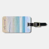 Eenvoudige Elegante Blauwe Strand Typografie Naam Bagagelabel (Voorkant horizontaal)