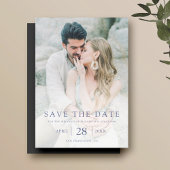 Eenvoudige elegante blauwe tekst Sla de datumfoto  Magnetische Uitnodiging