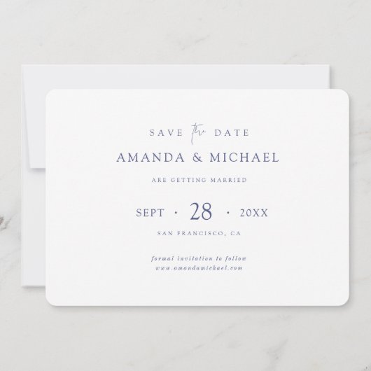 Eenvoudige Elegante Blauwe Typografie Wedding Save The Date (Achterkant)