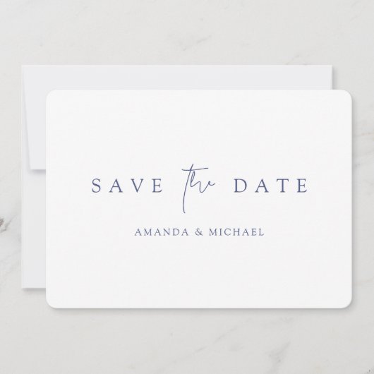 Eenvoudige Elegante Blauwe Typografie Wedding Save The Date (Voorkant)