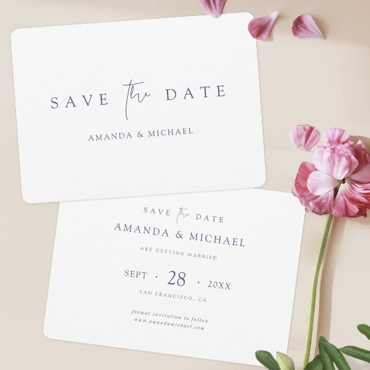 Eenvoudige Elegante Blauwe Typografie Wedding Save The Date