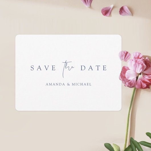 Eenvoudige Elegante Blauwe Typografie Wedding Save The Date