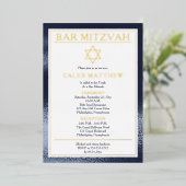 Eenvoudige elegante blauwe verloopbalk Mitzvah - G Folie Uitnodiging (Staand Voorkant)