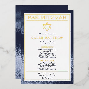 Eenvoudige elegante blauwe verloopbalk Mitzvah - G Folie Uitnodiging