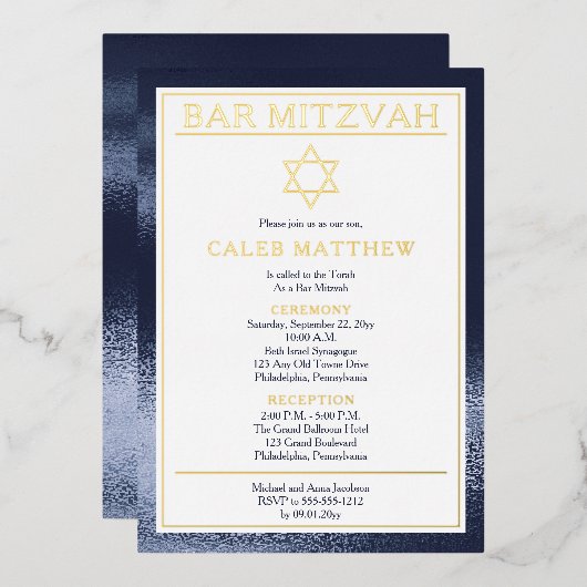 Eenvoudige elegante blauwe verloopbalk Mitzvah - G Folie Uitnodiging (Voorkant / Achterkant)