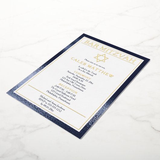 Eenvoudige elegante blauwe verloopbalk Mitzvah - G Folie Uitnodiging (Gedraaid)