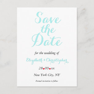 Eenvoudige Elegante Blauwgroen Witte Bruiloft Save Briefkaart