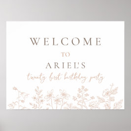 Eenvoudige elegante bloemen 21e verjaardag welkoms poster