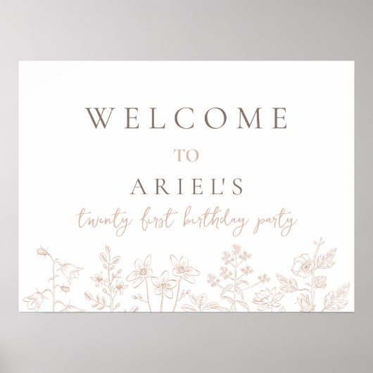 Eenvoudige elegante bloemen 21e verjaardag welkoms poster (Voorkant)