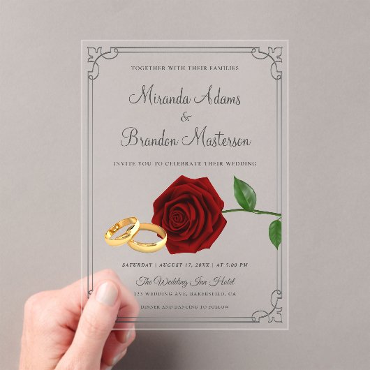 Eenvoudige Elegante Bloemen Acryl Huwelijksuitnodi Acryl Uitnodigingen (Insitu (Draagbaar))