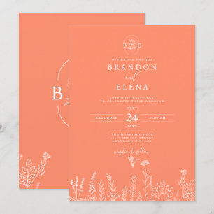 Eenvoudige Elegante Bloemen Botanische Coral Weddi Kaart
