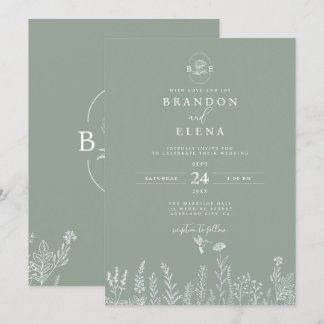 Eenvoudige Elegante Bloemen Botanische Salie Groen Kaart