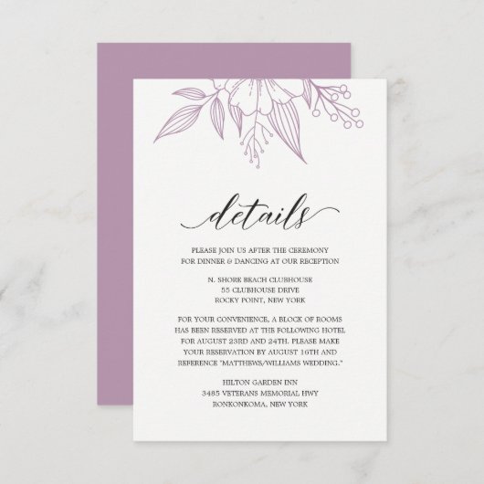 Eenvoudige Elegante Bloemen Bruiloft Lavendel Paar Informatiekaartje (Voorkant / Achterkant)