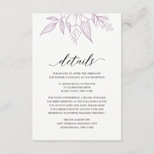 Eenvoudige Elegante Bloemen Bruiloft Lavendel Paar Informatiekaartje (Voorkant)