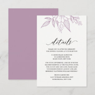 Eenvoudige Elegante Bloemen Bruiloft Lavendel Paar Informatiekaartje