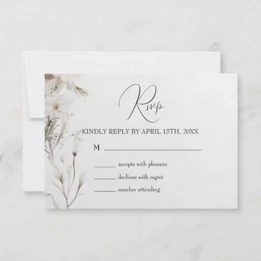 Eenvoudige Elegante Bloemen Bruiloft RSVP Kaartje (Voorkant)