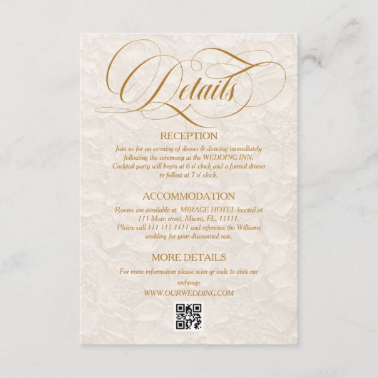 Eenvoudige Elegante Bloemen Ivoor Wedding Details Informatiekaartje (Voorkant)