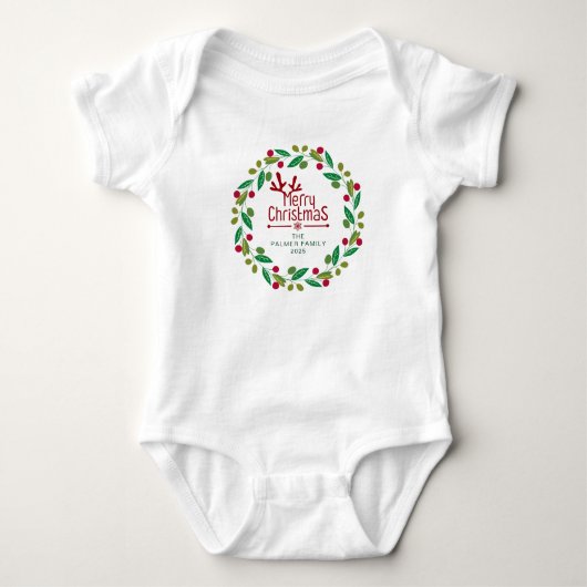 Eenvoudige Elegante Bloemen Kerst Krans Familienaa Romper (Voorkant)