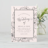 Eenvoudige Elegante Bloemen Schets Roze & Grijs Br Kaart (Staand voorkant)