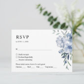 Eenvoudige Elegante Bloemen Stoffig Blauw QR Code  RSVP Kaartje (Staand voorkant)
