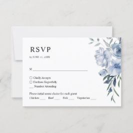 Eenvoudige Elegante Bloemen Stoffig Blauw QR Code  RSVP Kaartje