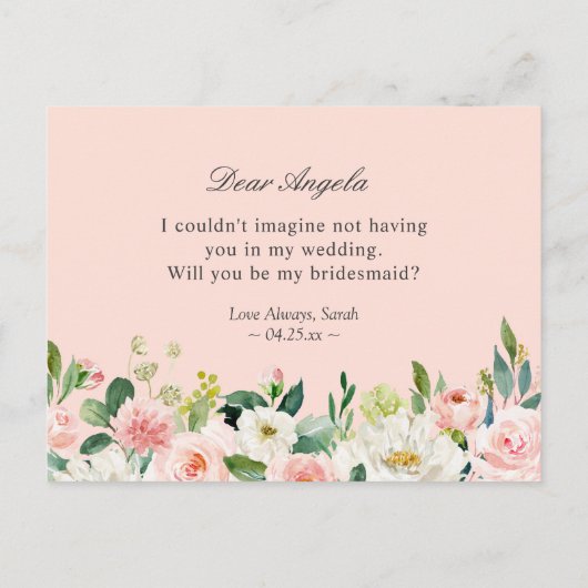 Eenvoudige elegante bloemen zijn mijn bruidsmeisje uitnodiging briefkaart (Achterkant)