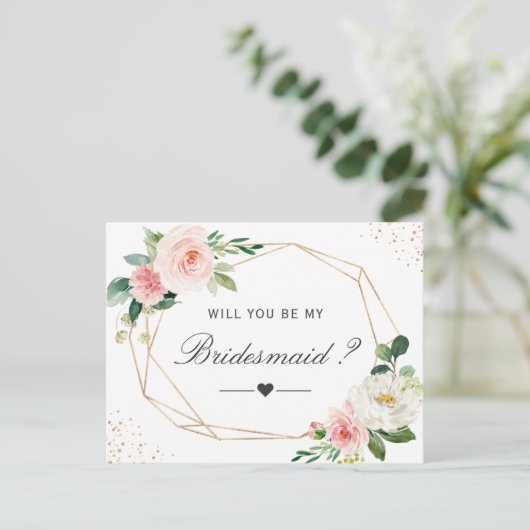 Eenvoudige elegante bloemen zijn mijn bruidsmeisje uitnodiging briefkaart (Staand voorkant)