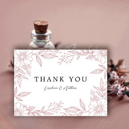 Eenvoudige elegante bloemenblush roze bruiloft bedankkaart