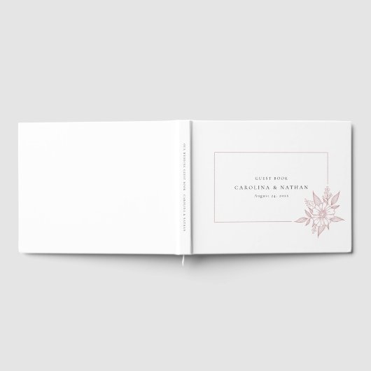Eenvoudige elegante bloemenblush roze bruiloft gastenboek (Volledig)