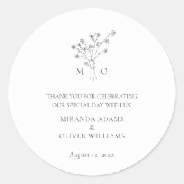 Eenvoudige elegante bloemenboeket minimalistische  ronde sticker