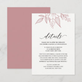 Eenvoudige elegante bloemenbruiloft blush behuizin informatiekaartje