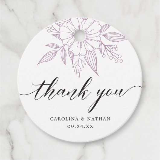 Eenvoudige elegante bloemenbruiloft dank u lavende bedankjes labels (Voorkant)