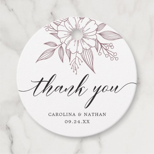 Eenvoudige elegante bloemenbruiloft dank u Mauve Bedankjes Labels (Voorkant)
