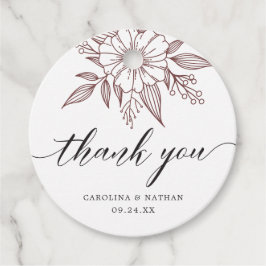 Eenvoudige elegante bloemenbruiloft dank u rood bedankjes labels